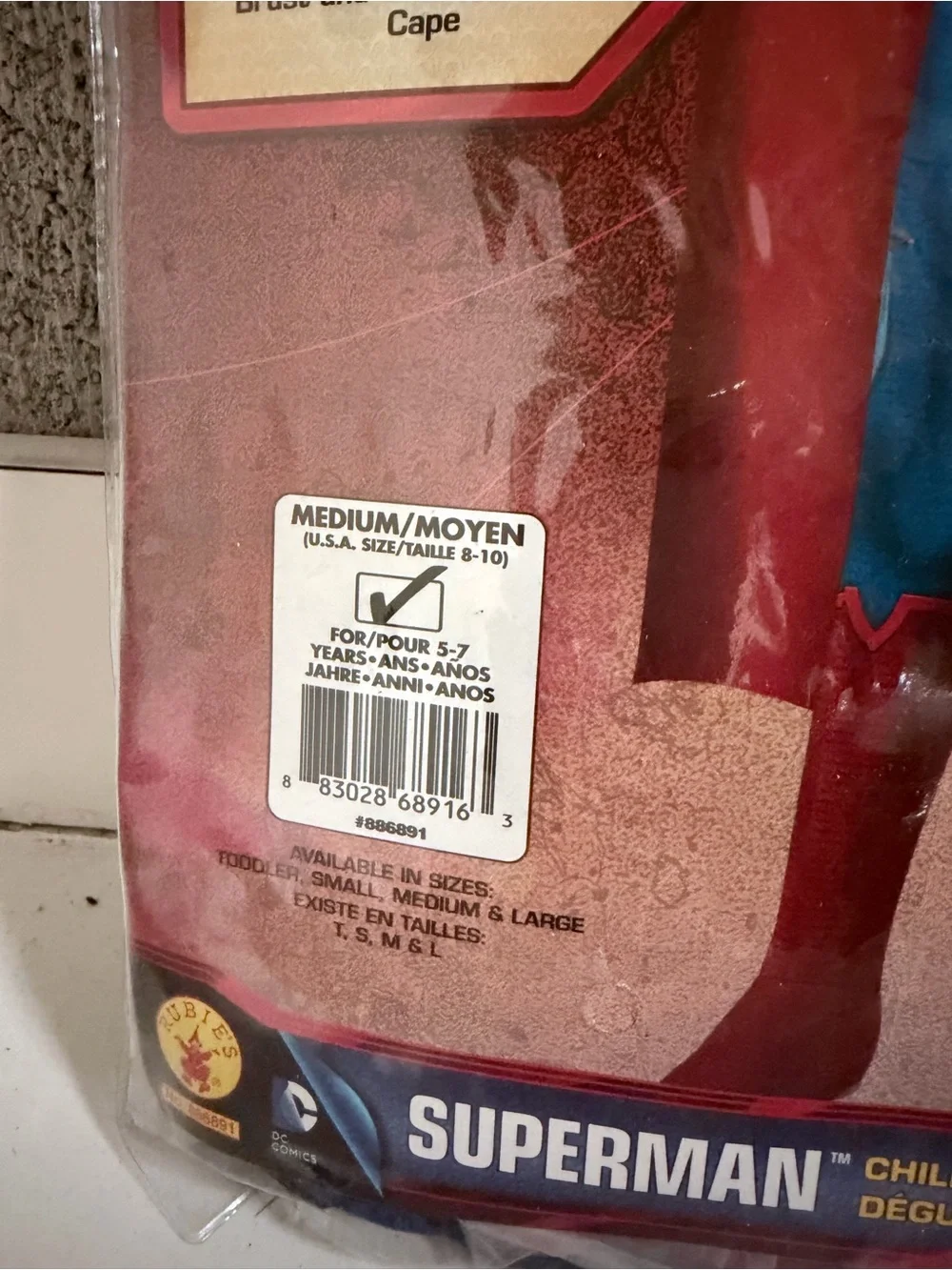 SUPERMAN Muscle Kids Costume Medium